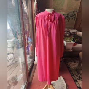 VTG Roamans Pink Shirt Dress 3XL 70s Modest Cottage Prairie Shirring Grandma Bow